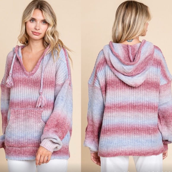 Love Riche V-Neck Hooded Sweater in Pink and Gray NWTS NEW - Picture 4 of 11
